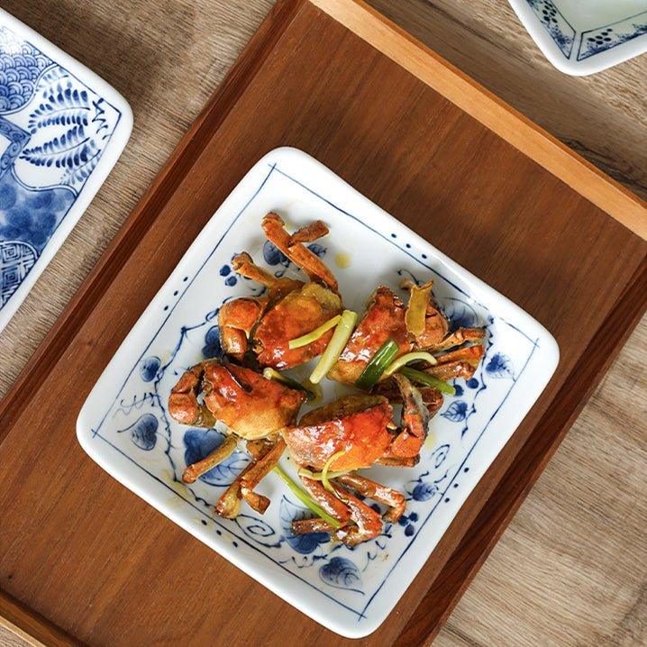 Japanese Square Plate | Mino Ware Ceramic Nature Design Dish