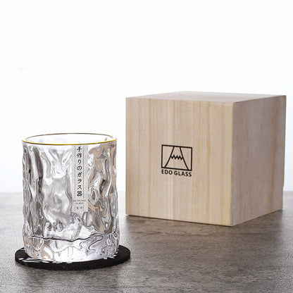 Whiskey Glass Edo Kiriko Glacier Frost Japanese Hand-Cut with Wooden Box