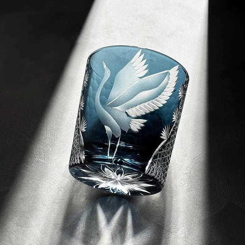 Whiskey Glass Soaring Crane – Edo Kiriko Handcrafted Crystal