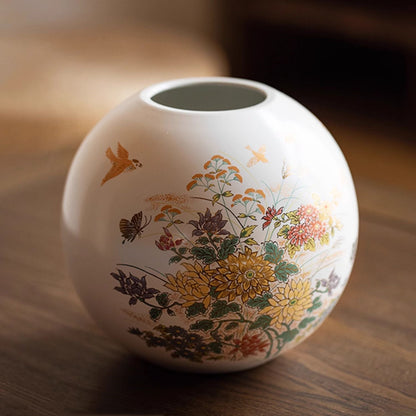 Japanese Ceramic Vase – Kutaniyaki Hana Swallow or Floral Dance