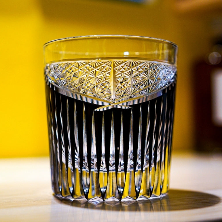 Japanese Cut Glass Edo Kiriko Karmic Whisky Hand-Cut Crystal | Black Turquoise Aqua Glassware
