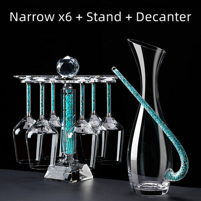 Red Wine Glasses Set Coral Turquoise Stem with Decanter & Stand – Elegant Crystal Glassware