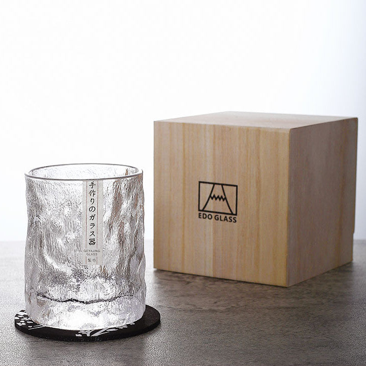 Whiskey Glass Edo Kiriko Glacier Frost Japanese Hand-Cut with Wooden Box