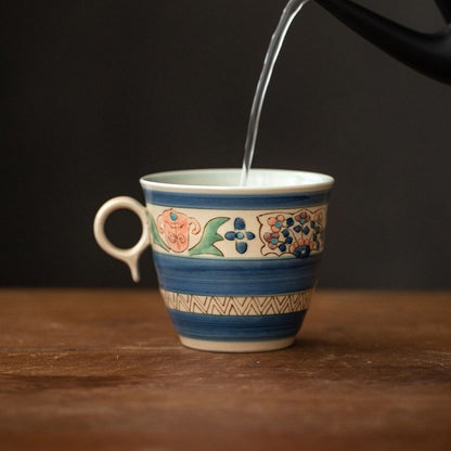Ceramic Mug | Japanese Hasami Ware Hanashin Floral Vintage Handcrafted Collection