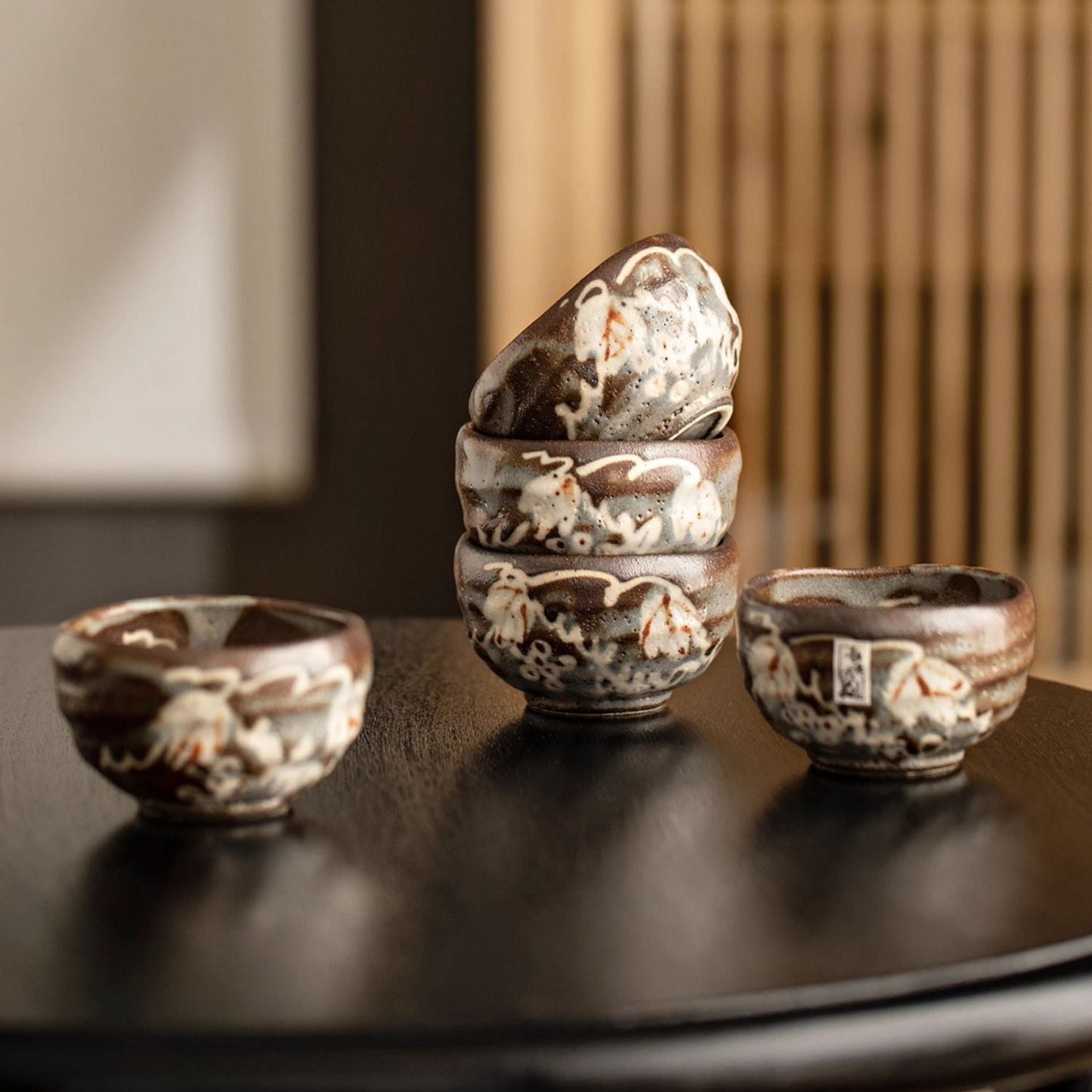 Japanese Tea Set Shino Ware | Teapot & 5 Teacups Haruaki