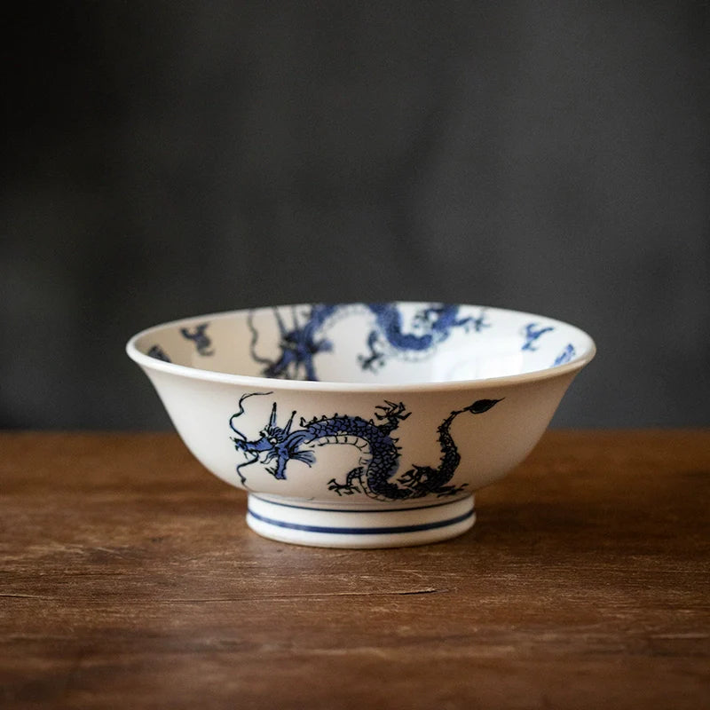 Ramen Bowl Dragon Design | Japanese Ceramic Porcelain Bowl