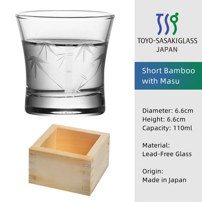 Masu Sake Cup | Japanese Artisan Glass Sake Cup with Wooden Masu