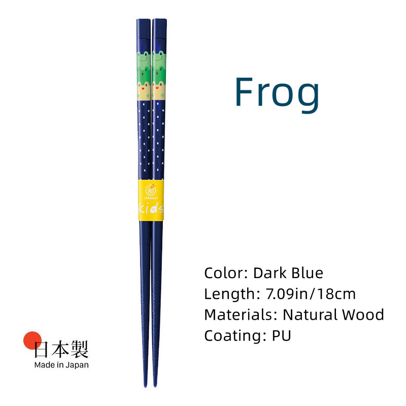 Kids Chopsticks Wooden Japanese Handcrafted Cartoon Kitten Frog Design Children Beginner Chopsticks