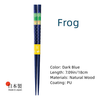 Kids Chopsticks Wooden Japanese Handcrafted Cartoon Kitten Frog Design Children Beginner Chopsticks