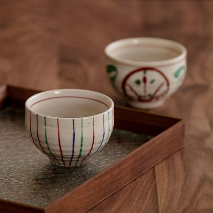 Japanese Bowl Set of 5 – Kutaniyaki Akae Camellia Wooden Box