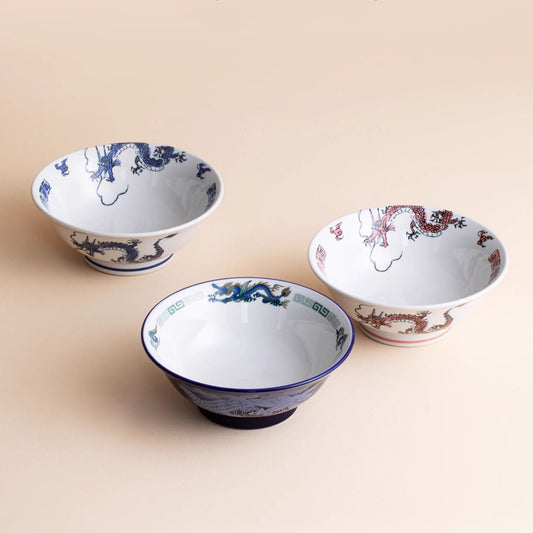 Ramen Bowl Dragon Design | Japanese Ceramic Porcelain Bowl
