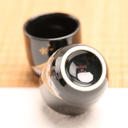 Ceramic Sake Set Mount Fuji Japanese Handcrafted Flagon 2 Cups White Black