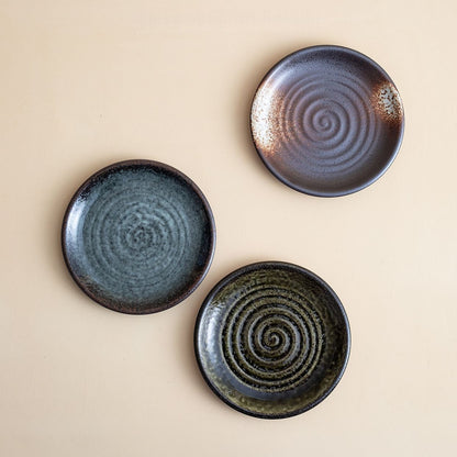Ceramic Deep Plate – Mino Ware Wabi Sabi Spiral Glaze