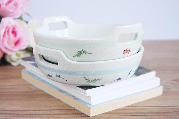 Ceramic Baking Plate Japanese Handcrafted Goldfish Design Oven Safe Serving and Decorative Plate