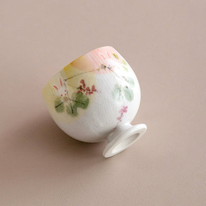 Sake Cups Set for 2 | Seto Ware Rabbit & Flower Couple Cups