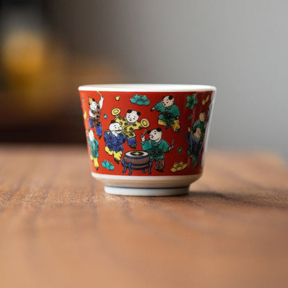 Japanese Tea Cup Set of 5 – Kutaniyaki Vintage Hand-Painted