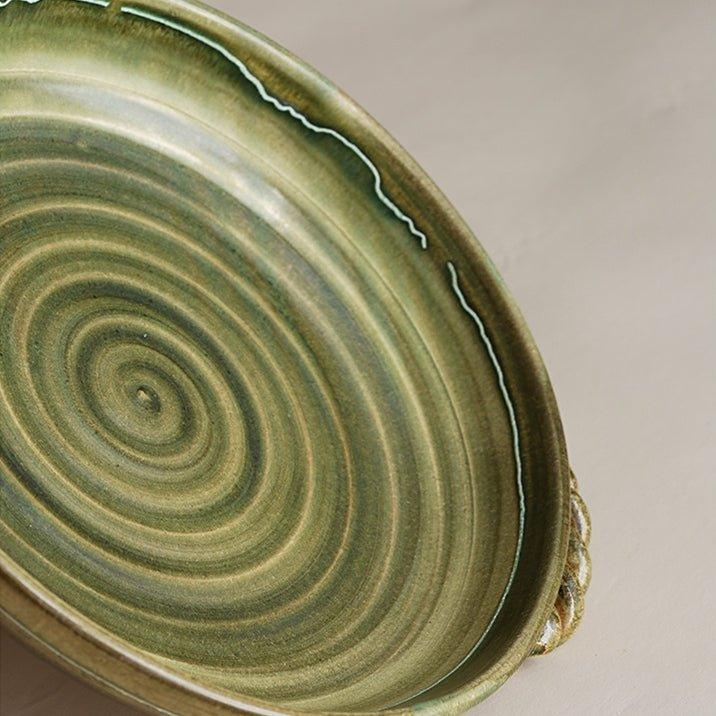 Ceramic Plate Japanese Handcrafted Curved Swirl Design Serving and Decorative Plate