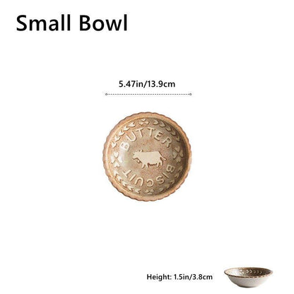 Ceramic Tableware Japanese Butter Biscuit Embossed Plate Bowl Set