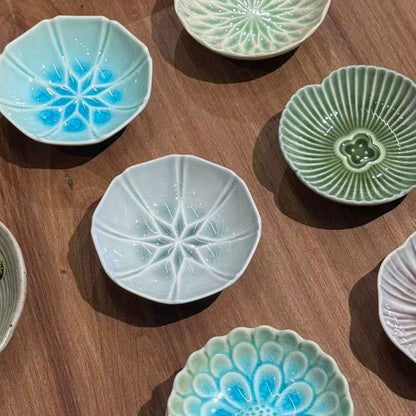 Sauce Plate Set of 5 – Mino Ware Aoi Kage Floral Relief