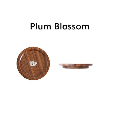 Japanese Walnut Wood Tea Cup Lid – Plum Butterfly Orchid Bird