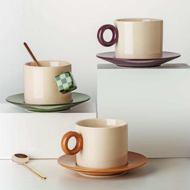 Coffee Cup Set Ceramic Mosaic Art Design – Cup Saucer & Teaspoon | Starry Night, Mona Lisa & More
