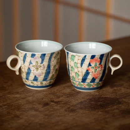 Ceramic Mug | Japanese Hasami Ware Hanashin Floral Vintage Handcrafted Collection