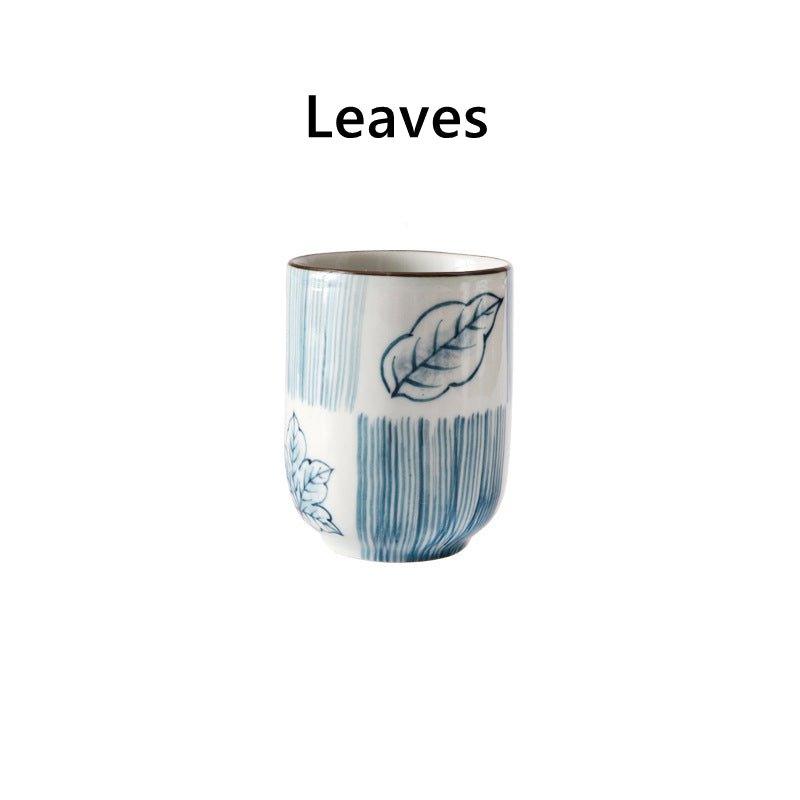 Ceramic Tea Cup Japanese Hand-Painted Leaves Fan Stripes Golden