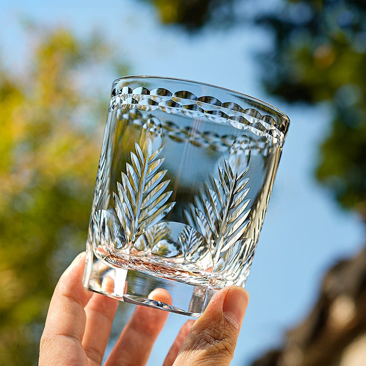 Whiskey Glass Edo Kiriko Avaire Plum Artistry – Hand-Cut Japanese Tumbler with Wooden Box