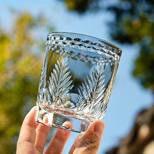 Whiskey Glass Edo Kiriko Avaire Plum Artistry – Hand-Cut Japanese Tumbler with Wooden Box