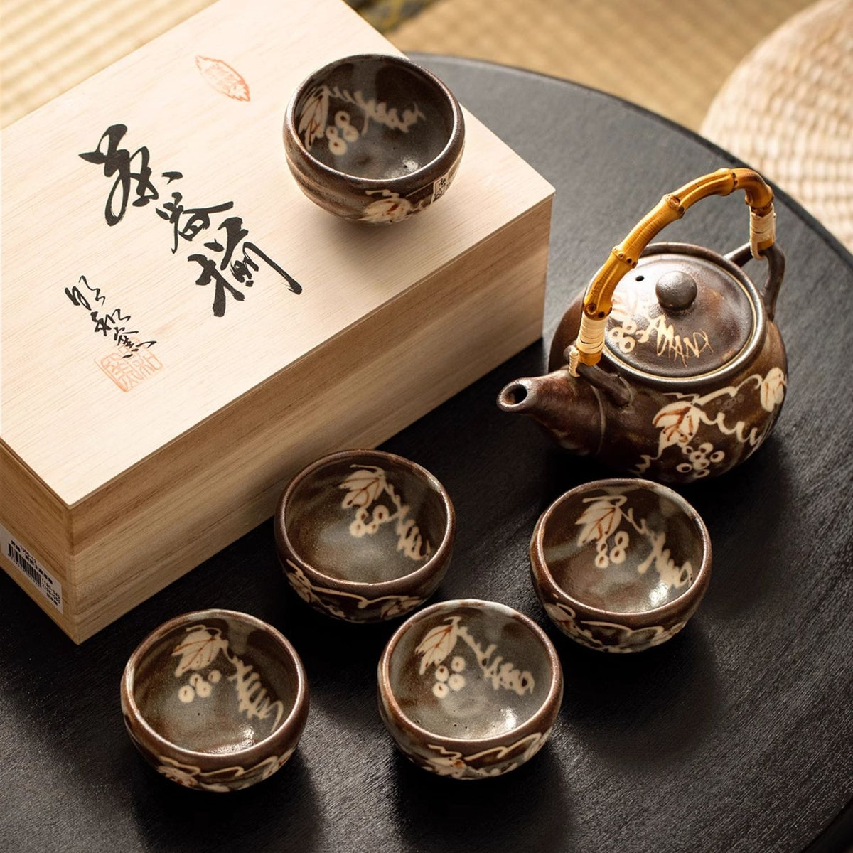 Japanese Tea Set Shino Ware | Teapot & 5 Teacups Haruaki
