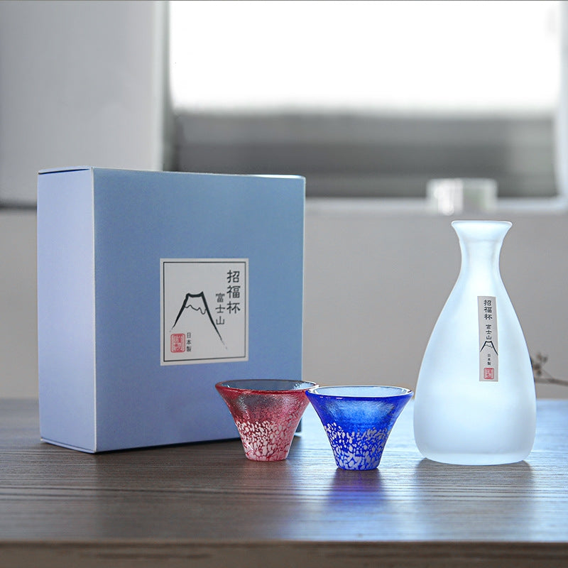 Sake Set Japanese Glass Flagon & Cups – Sakura Mt. Fuji