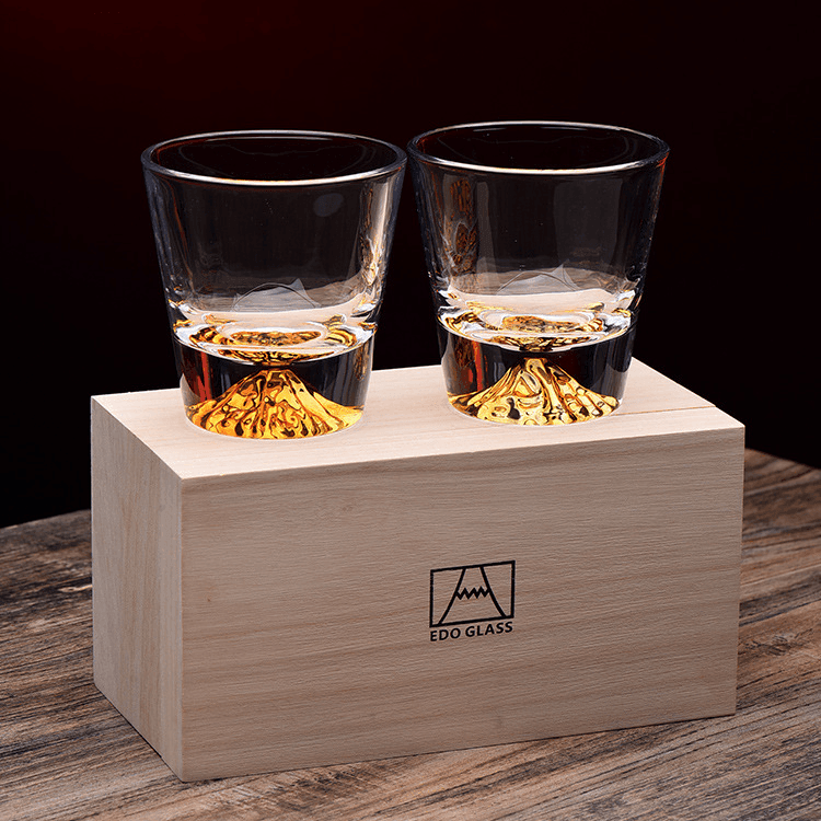 Whiskey Glass Set | Mount Fuji Edo Kiriko Handcrafted Japanese Single & Double