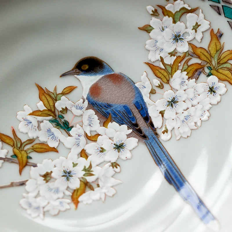 Japanese Ceramic Plate Set of 5 – Kutaniyaki Sakura Skylark