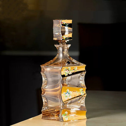 Whisky Decanter Set Bohemia Enamel Bloom Crystal Floral Gold Band Czech Crystal Whisky Glass Decanter Gift