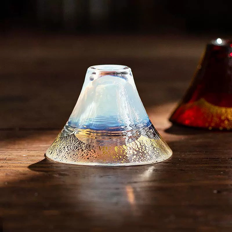 Sake Cup Set Japanese Mt. Fuji Gold Leaf Glass – Shinku & Yuki 2pc