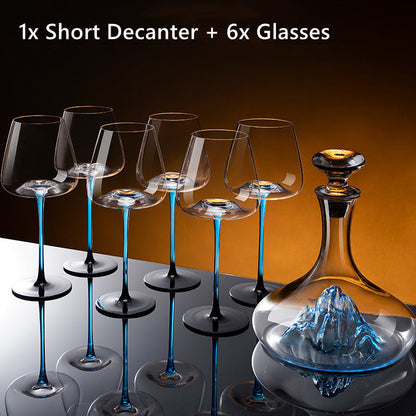 Wine Glasses Blue Stem Hand-Painted Burgundy Glass Decanter Set