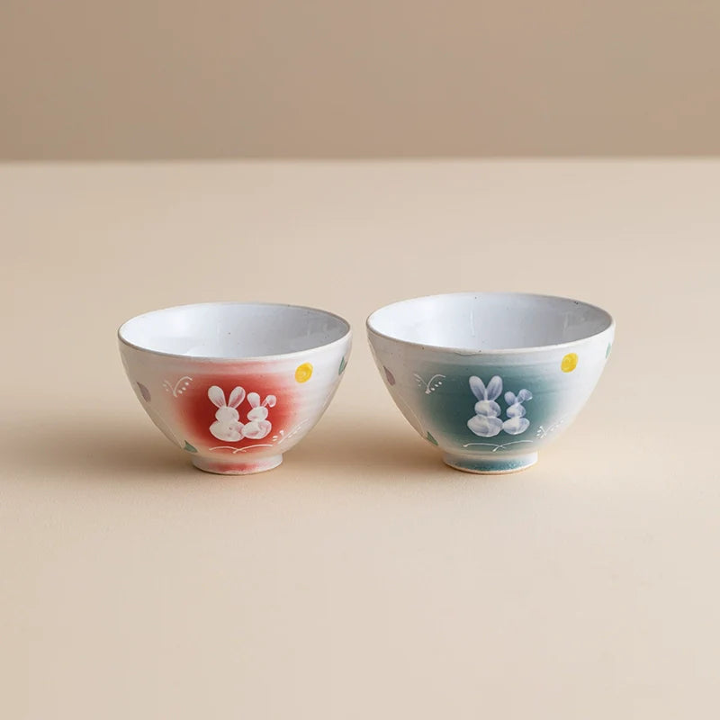 Ceramic Couple Bowl Set – Mino Ware Moonlit Rabbit Design