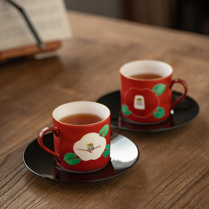 Japanese Couple Tea Cup Set – Mino Ware Red Camellia Design