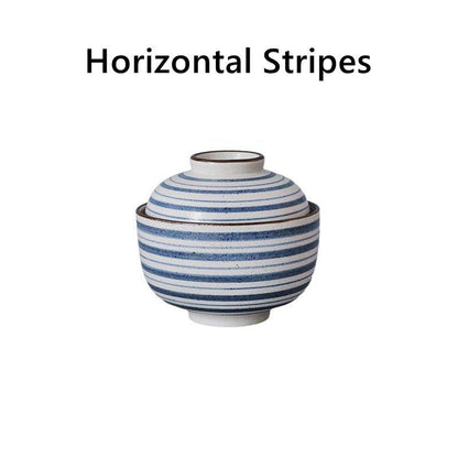 Ceramic Bowl with Lid Japanese Handcrafted Rounded Lidded Bowl Stripes Dotted Flower Styles