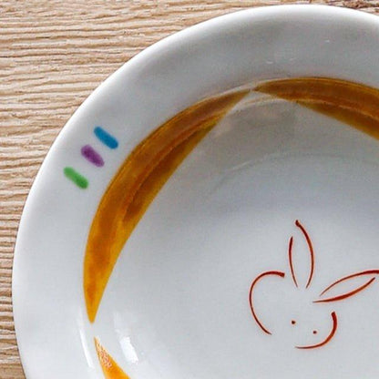 Ceramic Appetizer Plate Japanese Handcrafted Small Serving Plate Ribbons and Bunnies Design