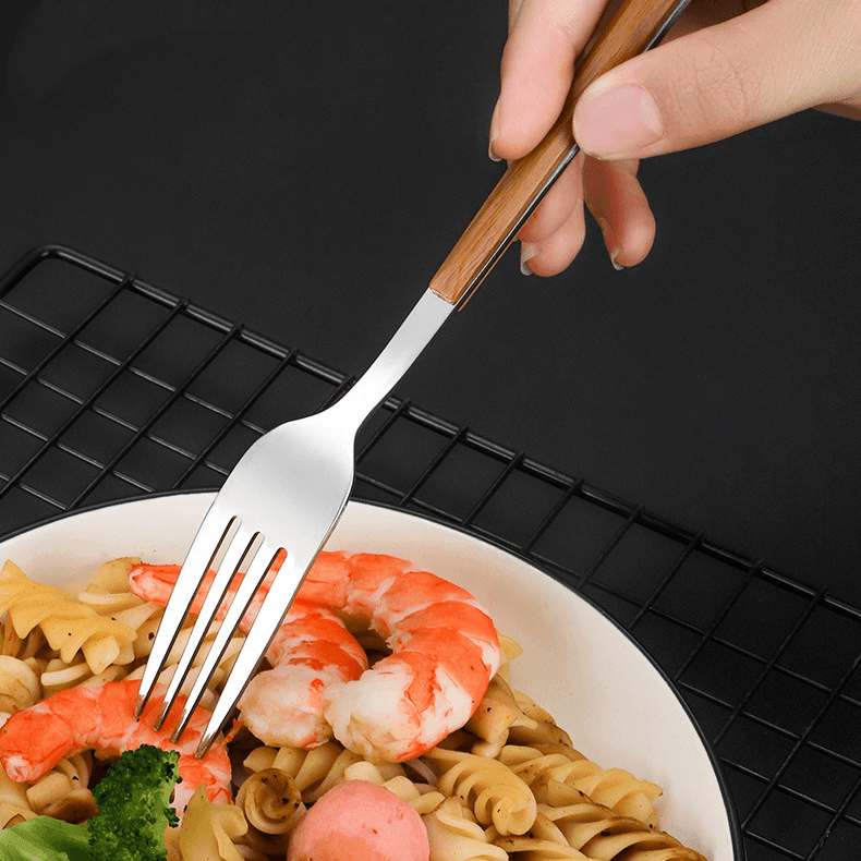 Chopsticks Fork Spoon Set | Stainless Steel & Wood Handle