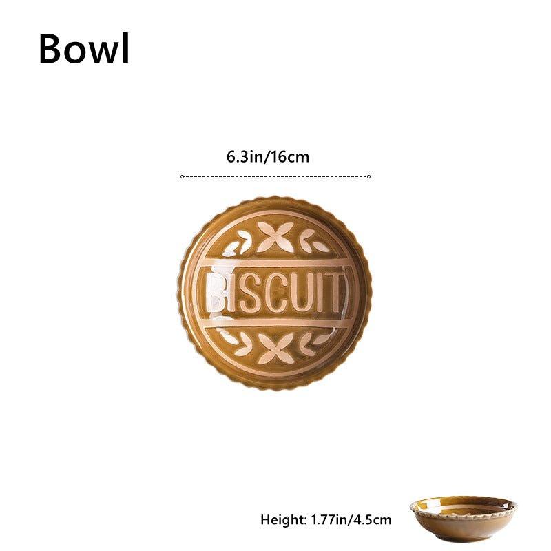 Ceramic Tableware Japanese Butter Biscuit Embossed Plate Bowl Set