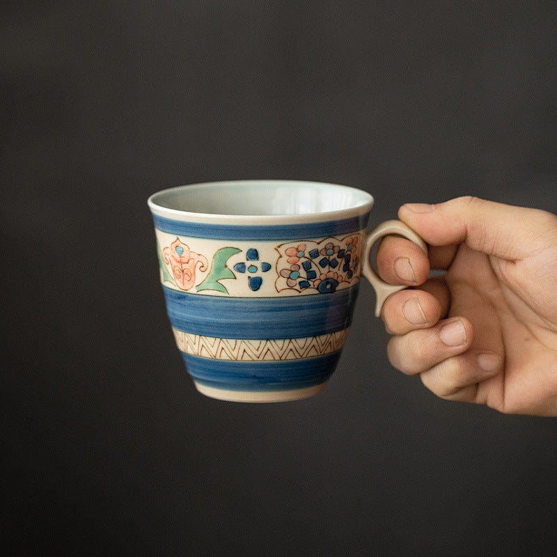 Ceramic Mug | Japanese Hasami Ware Hanashin Floral Vintage Handcrafted Collection