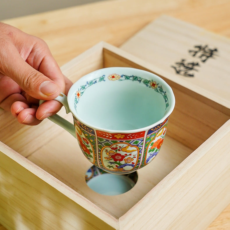 Japanese Tea Cup & Saucer Set – Mino Ware Kachofugetsu