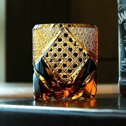 Whiskey Glass Edo Kiriko Handcrafted Dark Knight with Wooden Gift Box