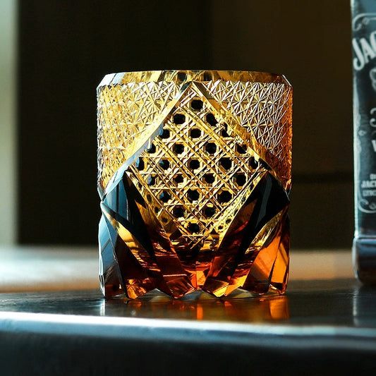 Whiskey Glass Edo Kiriko Handcrafted Dark Knight with Wooden Gift Box
