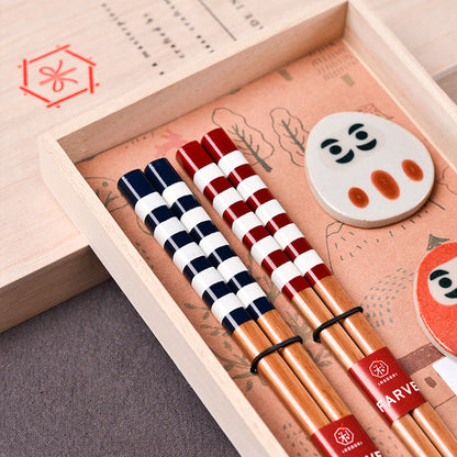 Daruma Chopsticks Wedding Gift Set Japanese Handcrafted His and Hers with Rests and Wooden Box