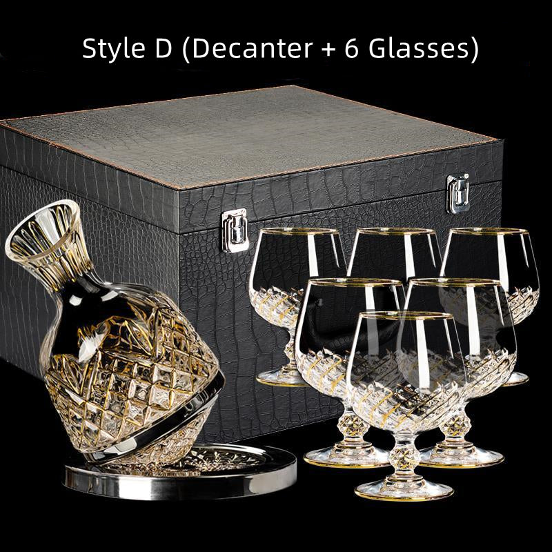 Crystal Wine Glasses Set Golden Vine with Decanter & Leather Case – Made in France | Cristal d'Arques