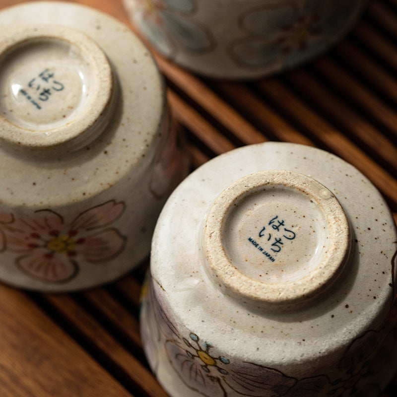 Tea Cup Set of 5 – Mino Ware Hana-Nagare Floral Painted
