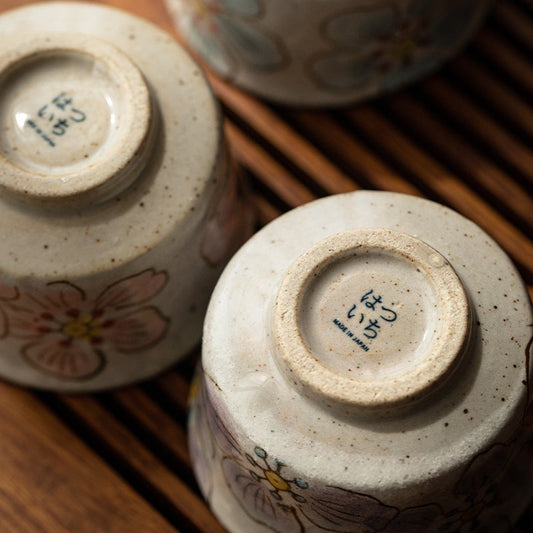 Tea Cup Set of 5 – Mino Ware Hana-Nagare Floral Painted